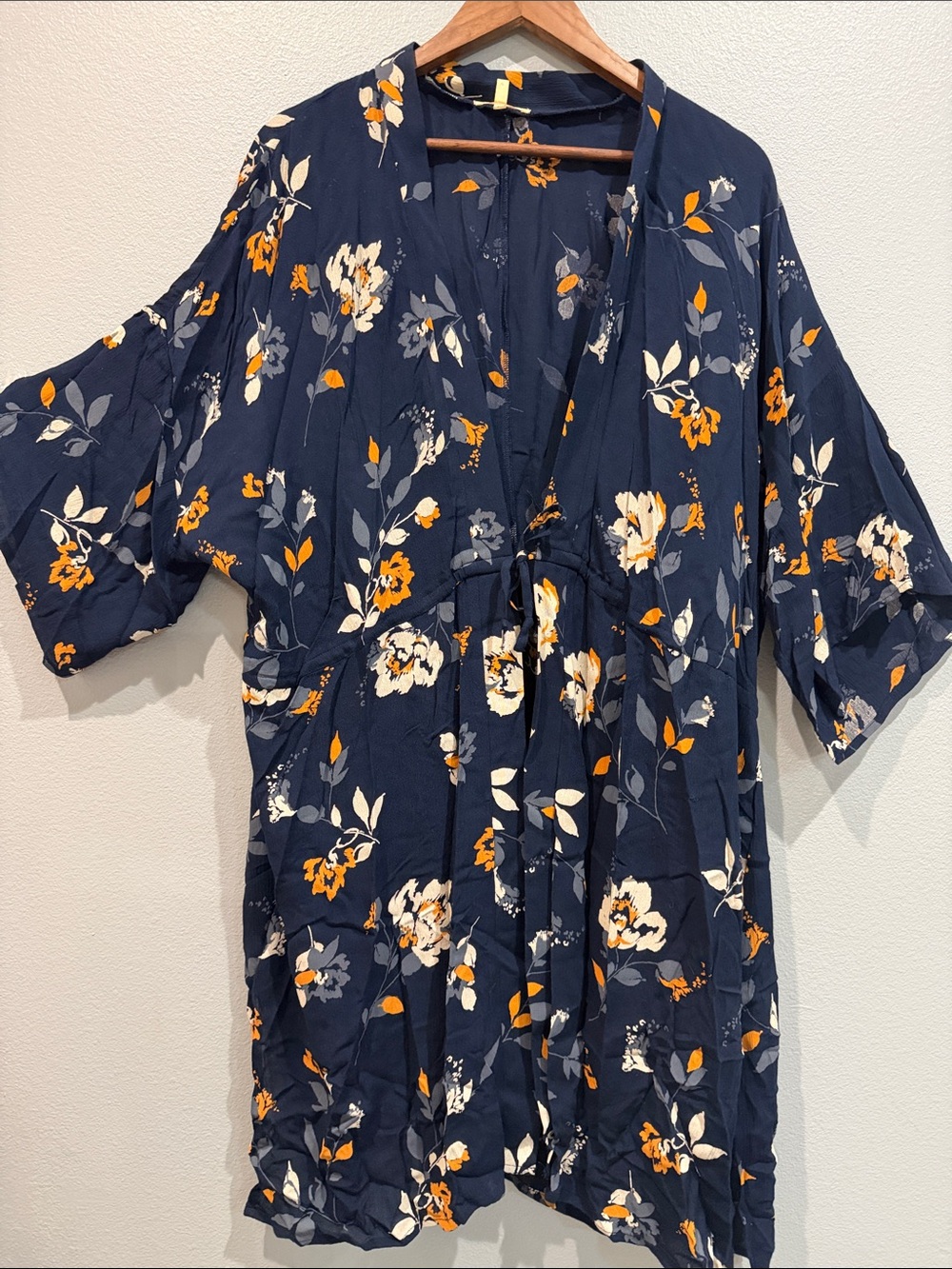 Maurices Navy Floral Tie-Front Swim Coverup Kimono Flowy Partial Sheer Resort XL